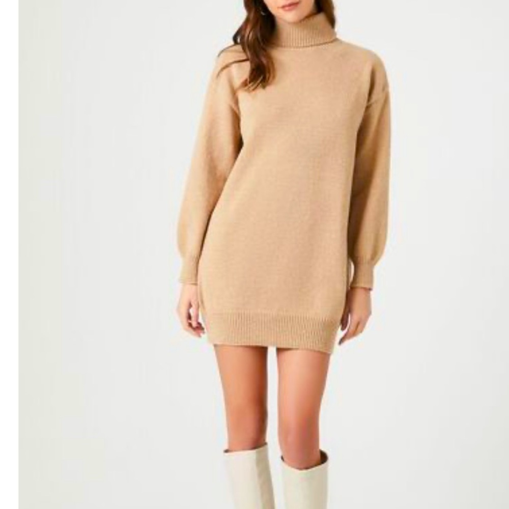 Cherry Koko Turtleneck Tan Long Sleeve Oversized Sweater Dress Sz M/L